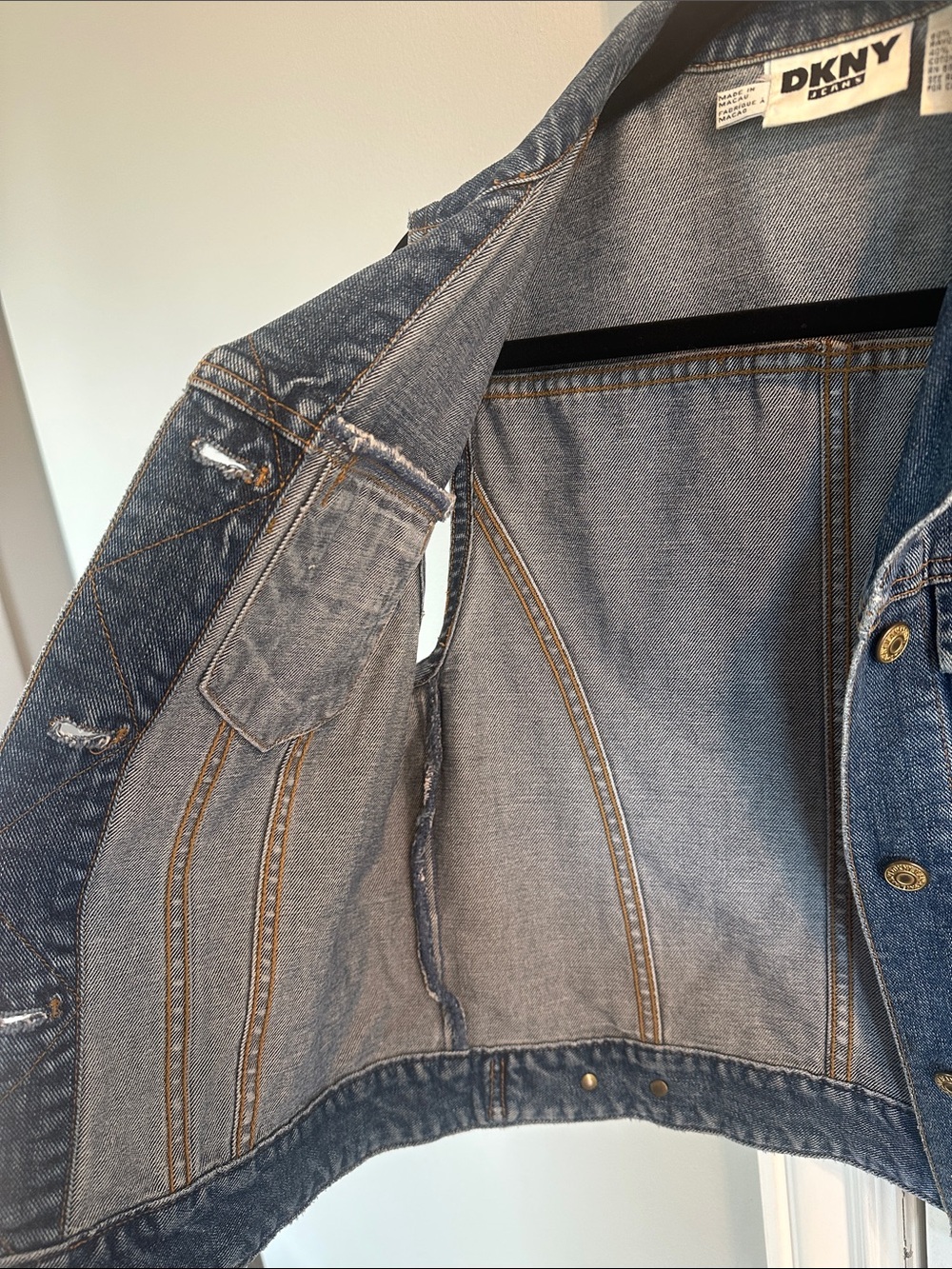DKNY Blue Denim Sleeveless Jacket with Brass Buttons - Picture 9 of 12